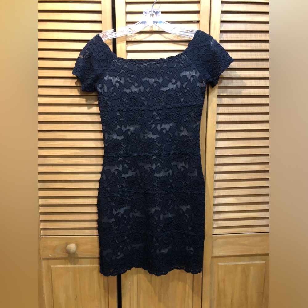 White House Black Market Black Lace Mini Dress (size S)